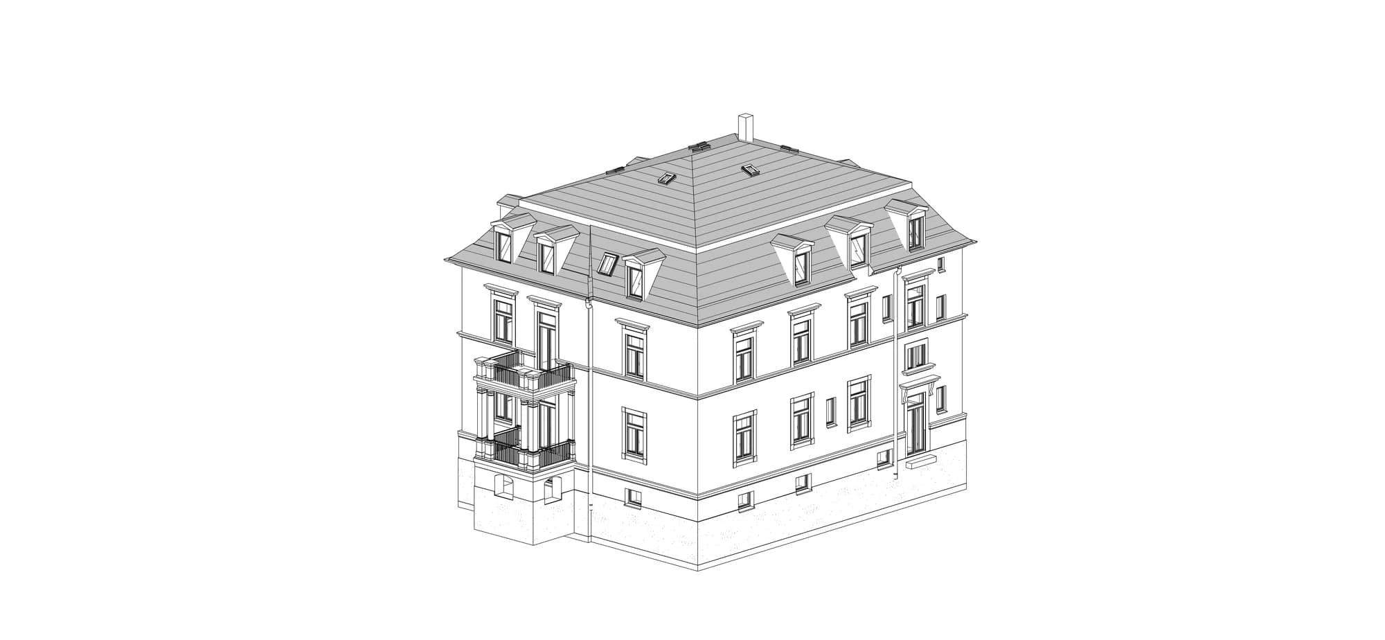 Wohngebäude mit Lageplan – Isometrie